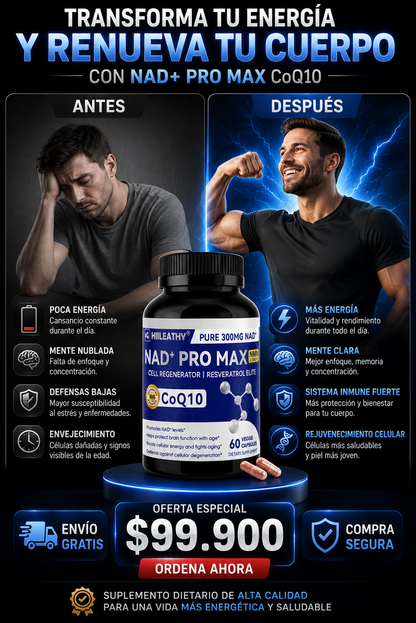 HIILEATHY™️ – NAD+ Pro Max con CoQ10 y Resveratrol para Energía Celular y Vitalidad Diaria