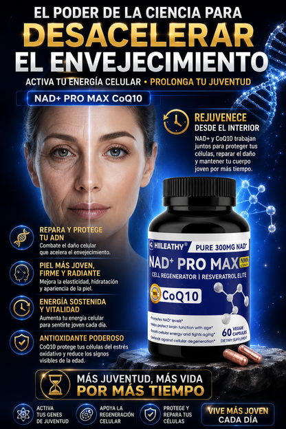 HIILEATHY™️ – NAD+ Pro Max con CoQ10 y Resveratrol para Energía Celular y Vitalidad Diaria